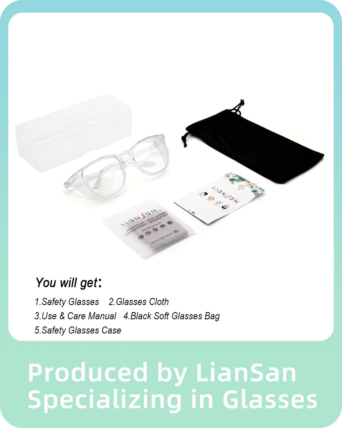 LianSan Gafas de seguridad antivaho de gran tamaño para enfermeras, gafas de seguridad con certificación Z87.1 para mujeres, protección UV cuadrada