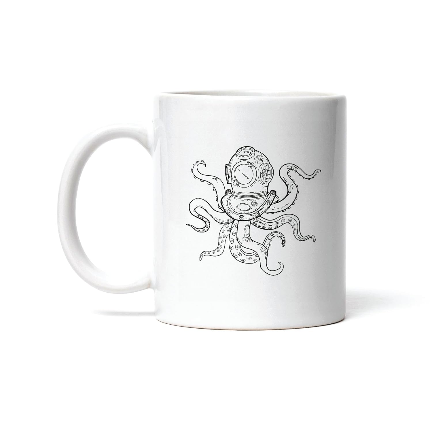 Scuba Diver Octopus Body Gift Creative Stroke Style Design for Nature Lovers Ocean Fans 11oz 15oz White Coffee Mug