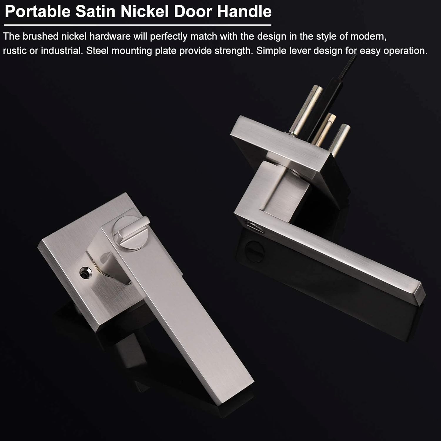 Paquete de 1 manija de puerta resistente de privacidad, manija de puerta reversible de níquel cepillado, manija de puerta interior cuadrada para