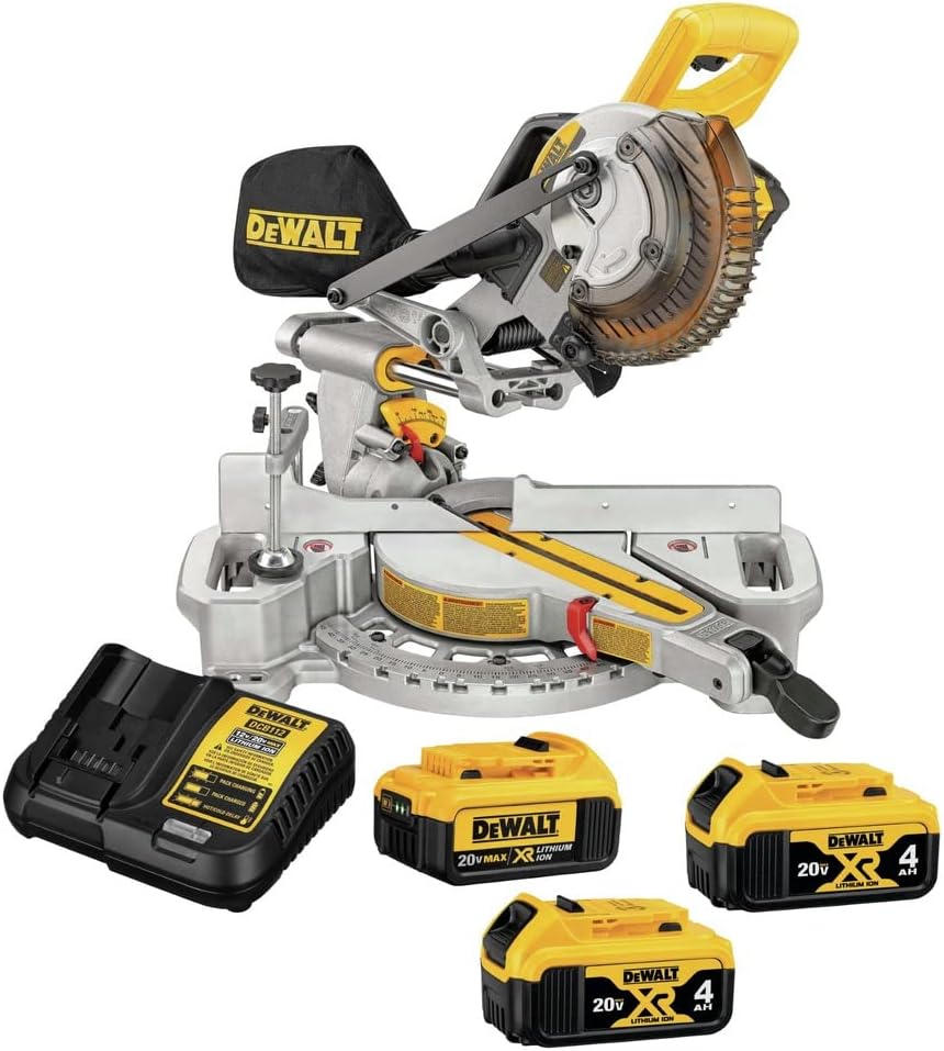 Dewalt DCS361M1-DCB204-2-BNDL 20V MAX XR Kit de sierra ingletadora deslizante inalámbrica de iones de litio cepillado de 7-14 pulgadas con paquete