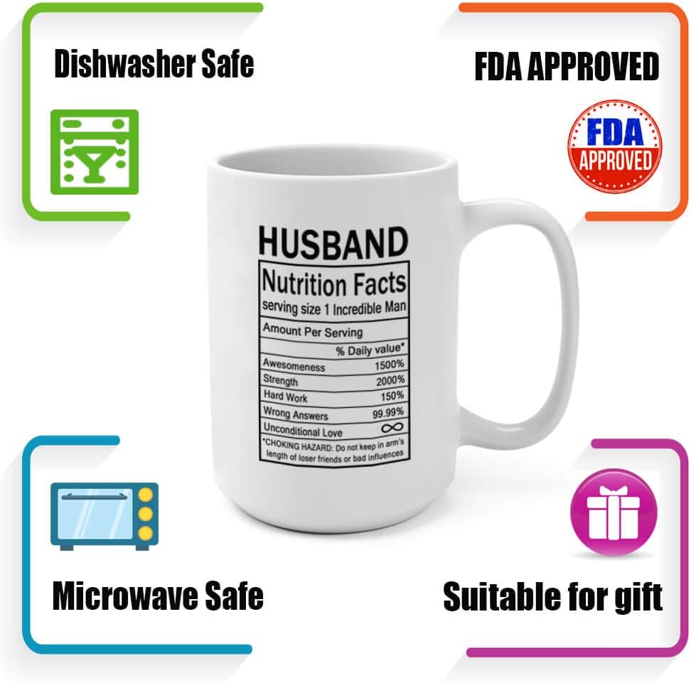 J.Ehonace Awesome Husband – Taza de café con etiqueta de datos nutricionales  15 onzas divertidas y encantadoras regalos de esposa para el día de