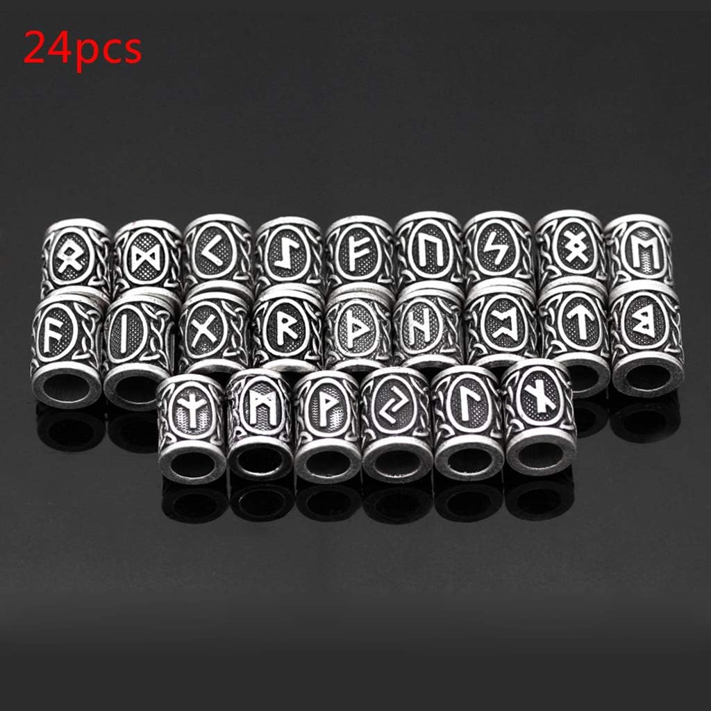 24 cuentas de metal vintage Silver West para costa Paracord runa de cuerda de paracaídas, pulseras antiguas para el cabello, barbas, joyería,