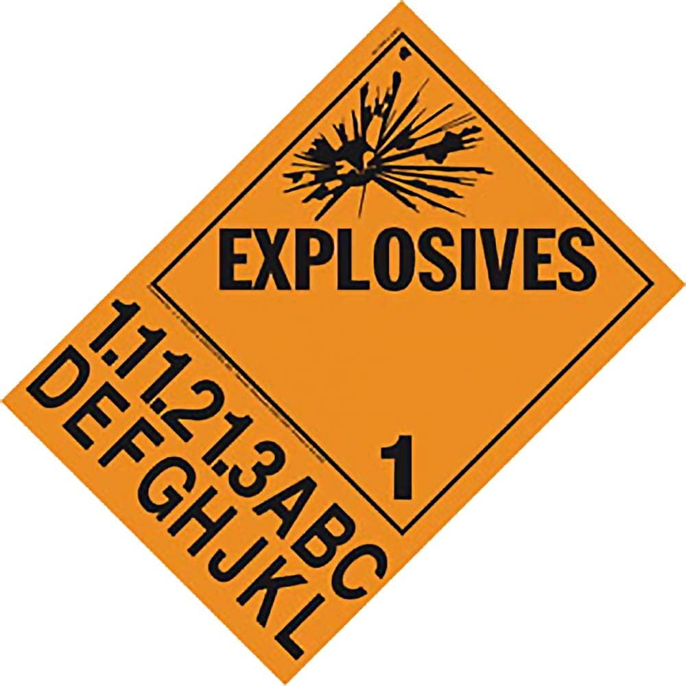 Division 1.1A-1.3L – Cartel de explosivos, redactado, paquete de 25 unidades, vinilo autoadhesivo permanente de 10.75 x 14.875 pulgadas, J. J.