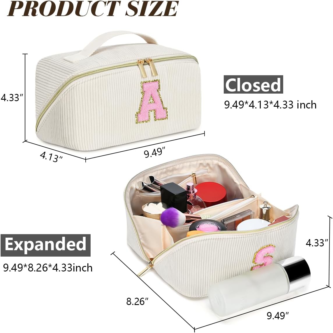 DTBG Bolsa de cosméticos de viaje de gran capacidad, Beige, K