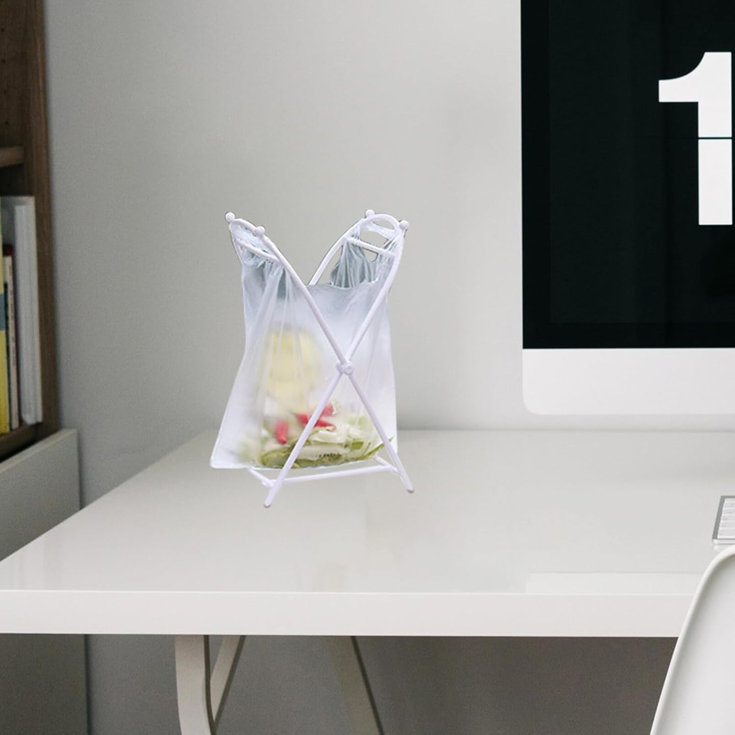 Healifty Soporte de bolsa de basura portátil Pp Estante de almacenamiento blanco simple