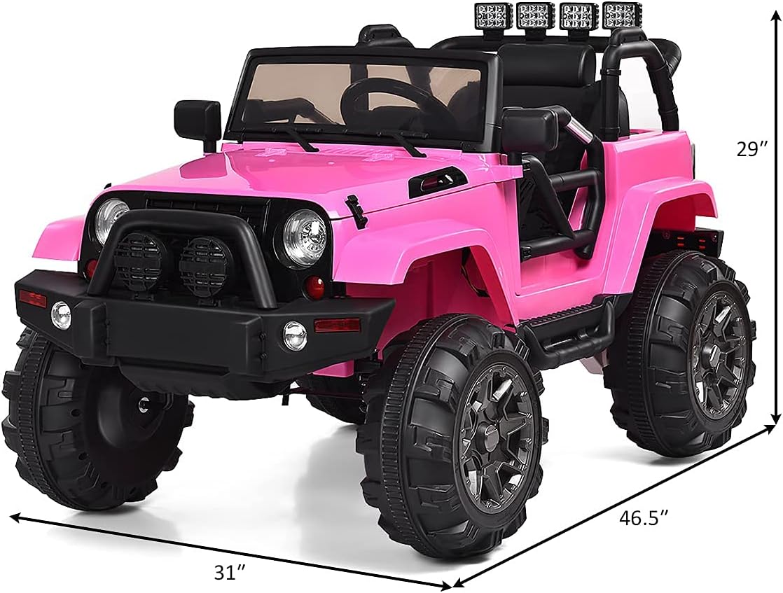 DORTALA Camión para montar, juguete eléctrico con batería de 12 V para niños con control remoto, música, luces LED, suspensión de resorte, auto de 4