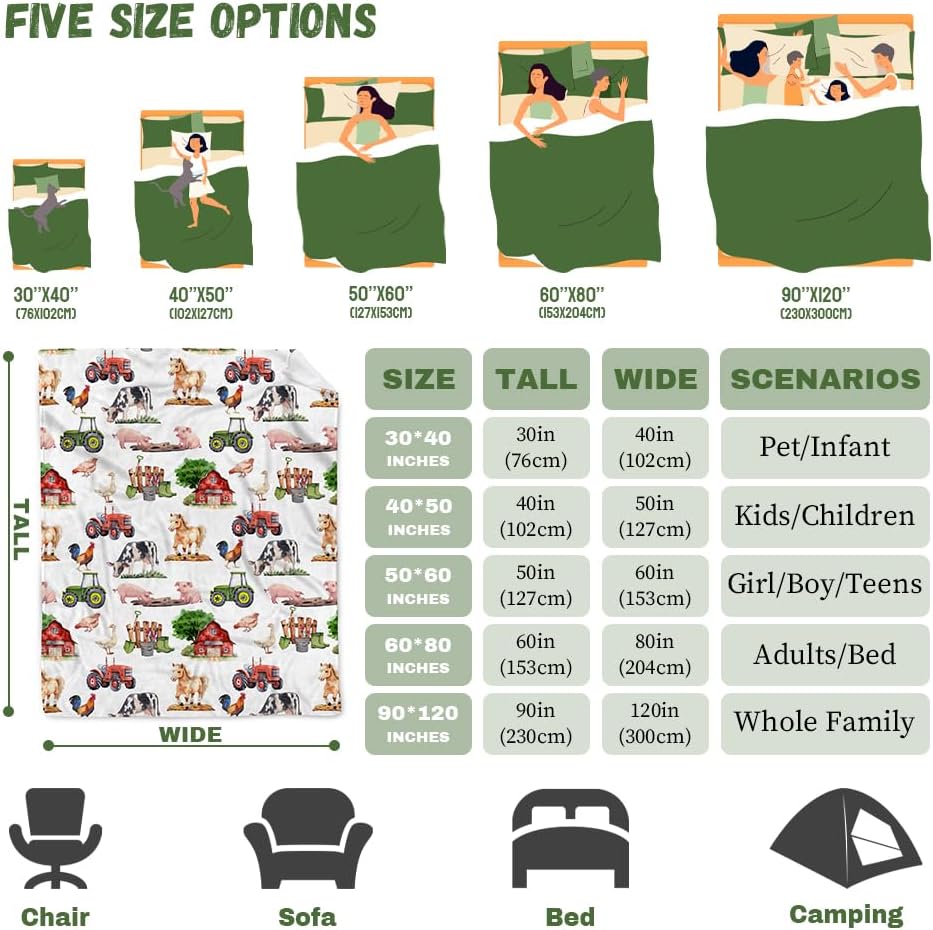 Manta de bebé de animales de granja, manta neutra de granero de granja para niños y niñas, manta de forro polar para bebé, vaca, pollo, cerdo,