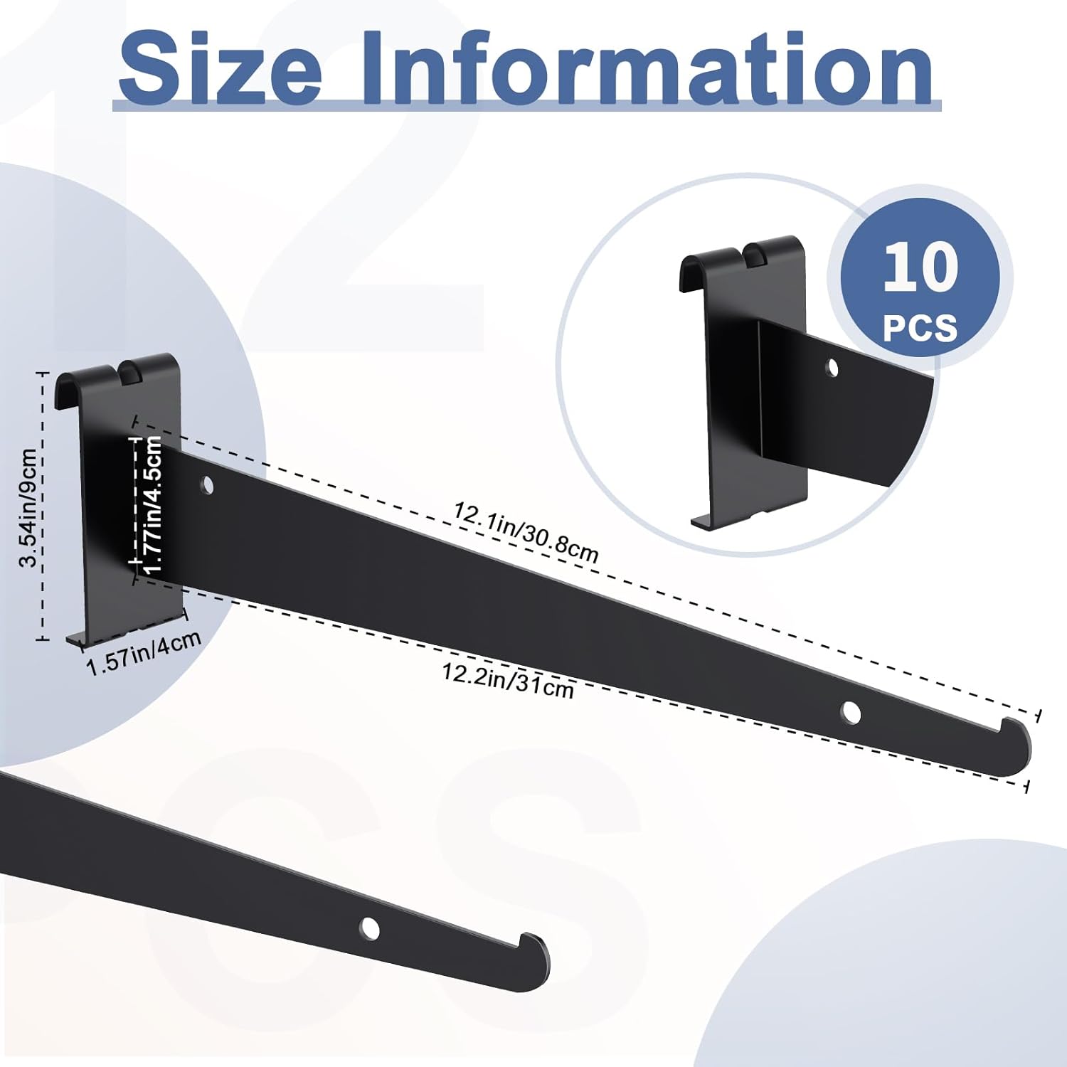 10 soportes de estante de pared de rejilla de 12 pulgadas, soportes negros para estante de pared de rejilla con borde resistente, accesorios de