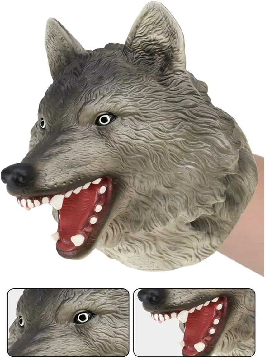 Gemini&Genius Marioneta de mano de animal para niños, figura de acción realista de goma suave, juguetes de juego de rol (lobo)