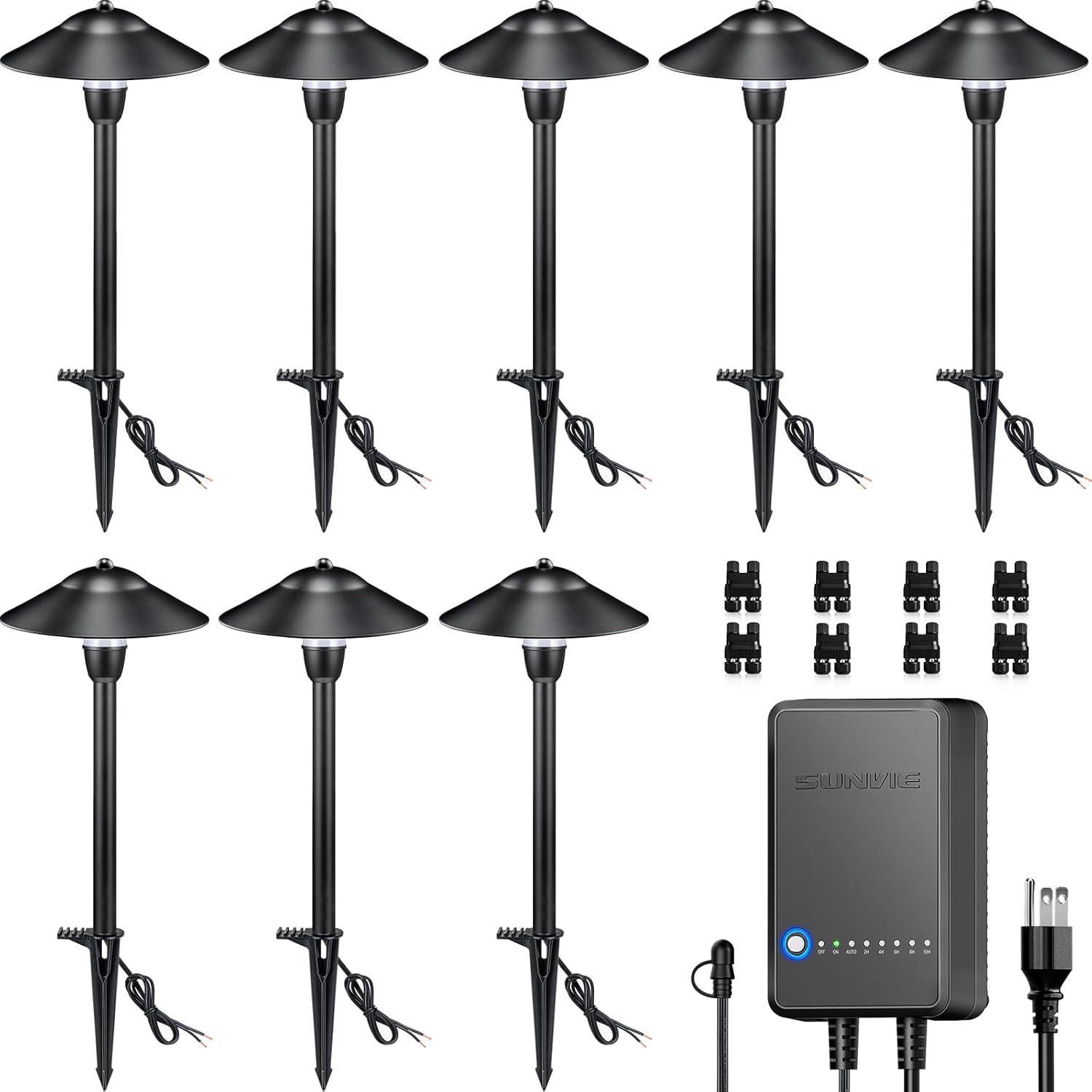 SUNVIE Luces LED de bajo voltaje para paisaje con transformador de 60 W, luces de camino de bajo voltaje, kit de iluminación de paisaje de 3000 K,