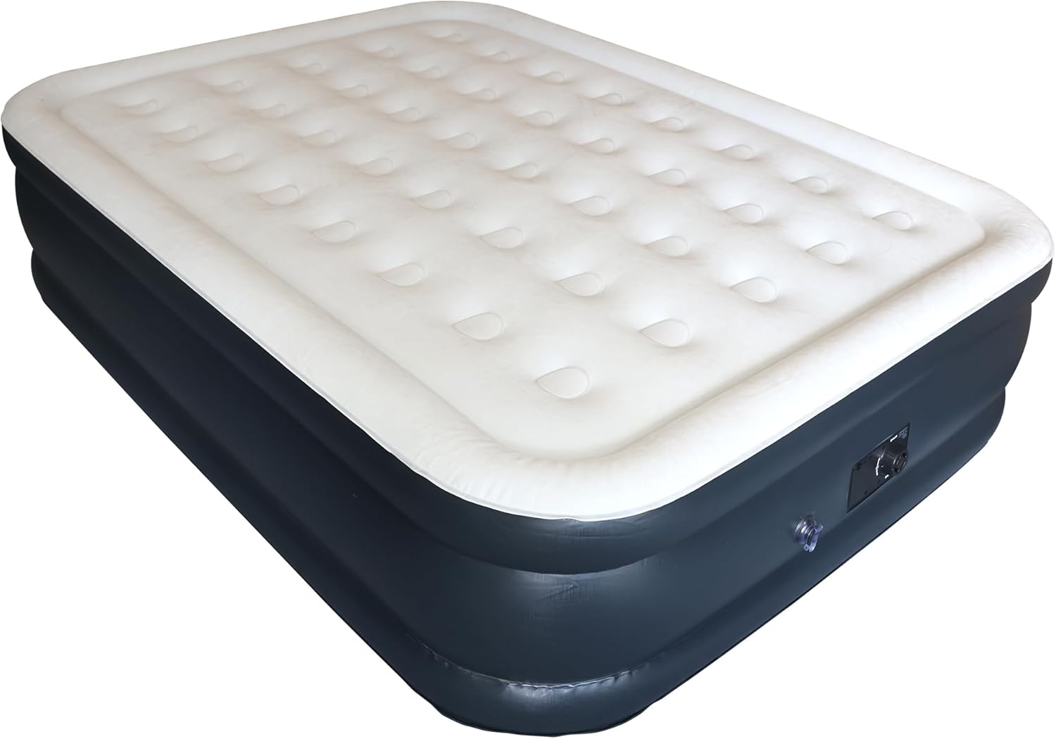 Colchón de aire exclusivo con bomba incorporada, cama inflable doble alta de lujo para el hogar, viajes y campamento, azul marinoblanco, Queen, 18