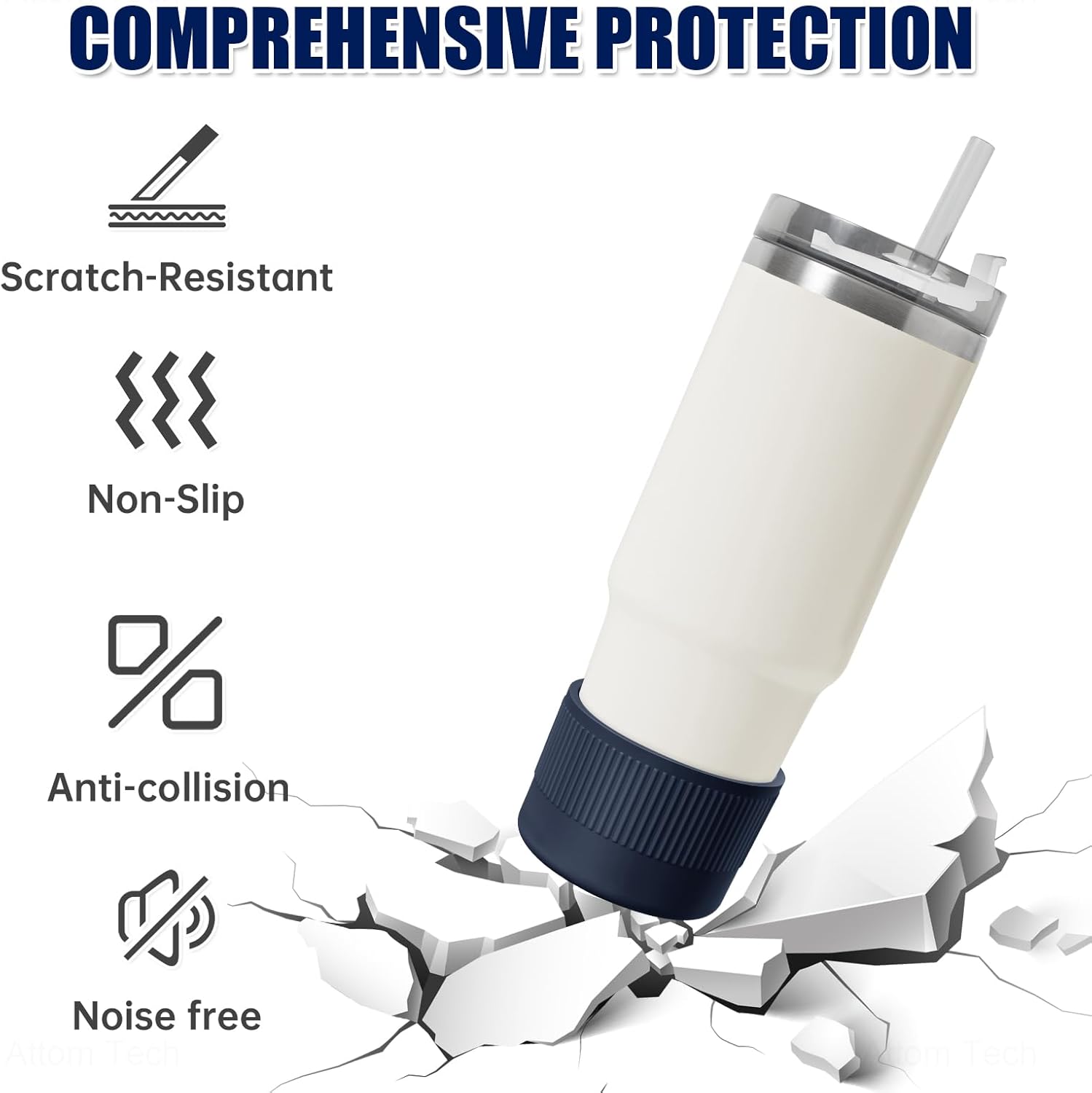 NiHome Protective Silicone Tumbler Boot 2PCS Heavy Duty, Anti-Slip Water Bottle Bottom Sleeve Stanley Cup Boots for Quencher H2.0