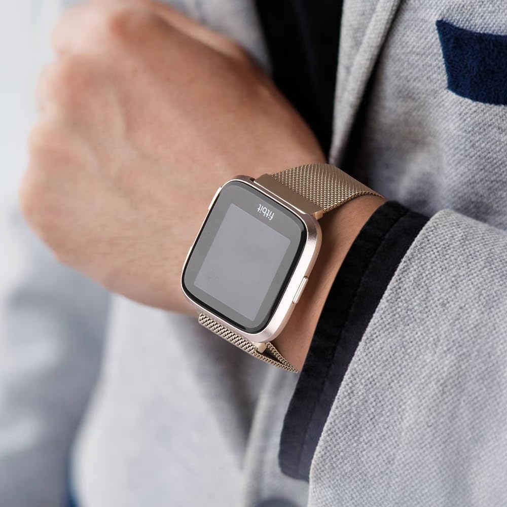 Meliya Metal Band Compatible with Fitbit Versa 2 Watch Bands Women Men, Stainless Steel Metal Mesh Loop Adjustable Magnetic Wristband Stylish
