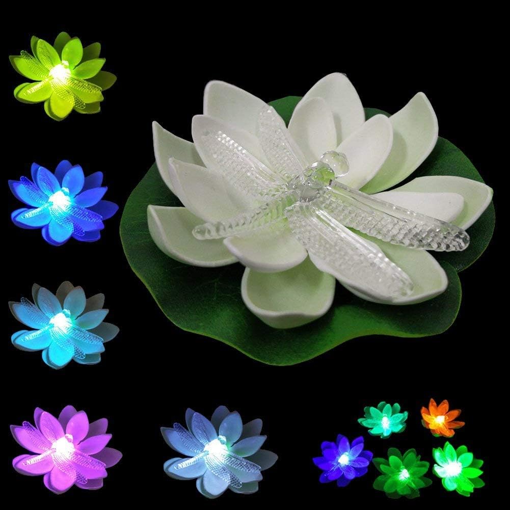 Loguide – Flor de loto impermeable con luz LED a la moda de luciérnagas, única, cambia el color de la flor, lámpara de noche de jardín de la casa,