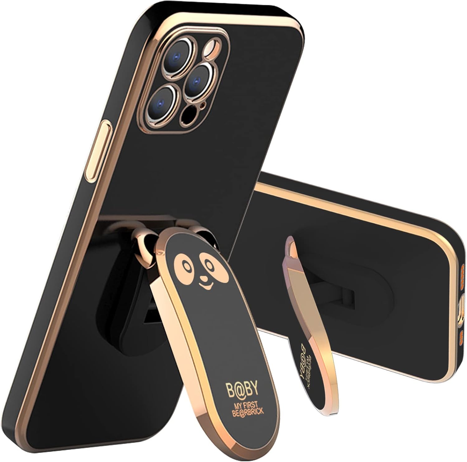 SINQERISHT Funda compatible con Samsung Galaxy A52 Carcasas con revestimiento 6D Panda Hidden Kickstand y protector de lente de cámara TPU cubierta