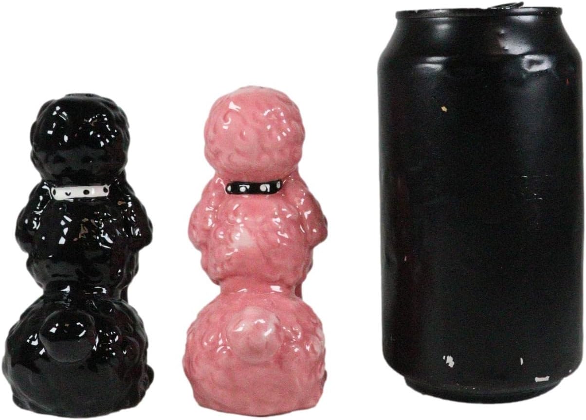 Ebros Gift Chien Canne – Juego de figuras de cerámica para perros de alta moda, color negro y rosa, salero y pimentero, 4 pulgadas de alto, para