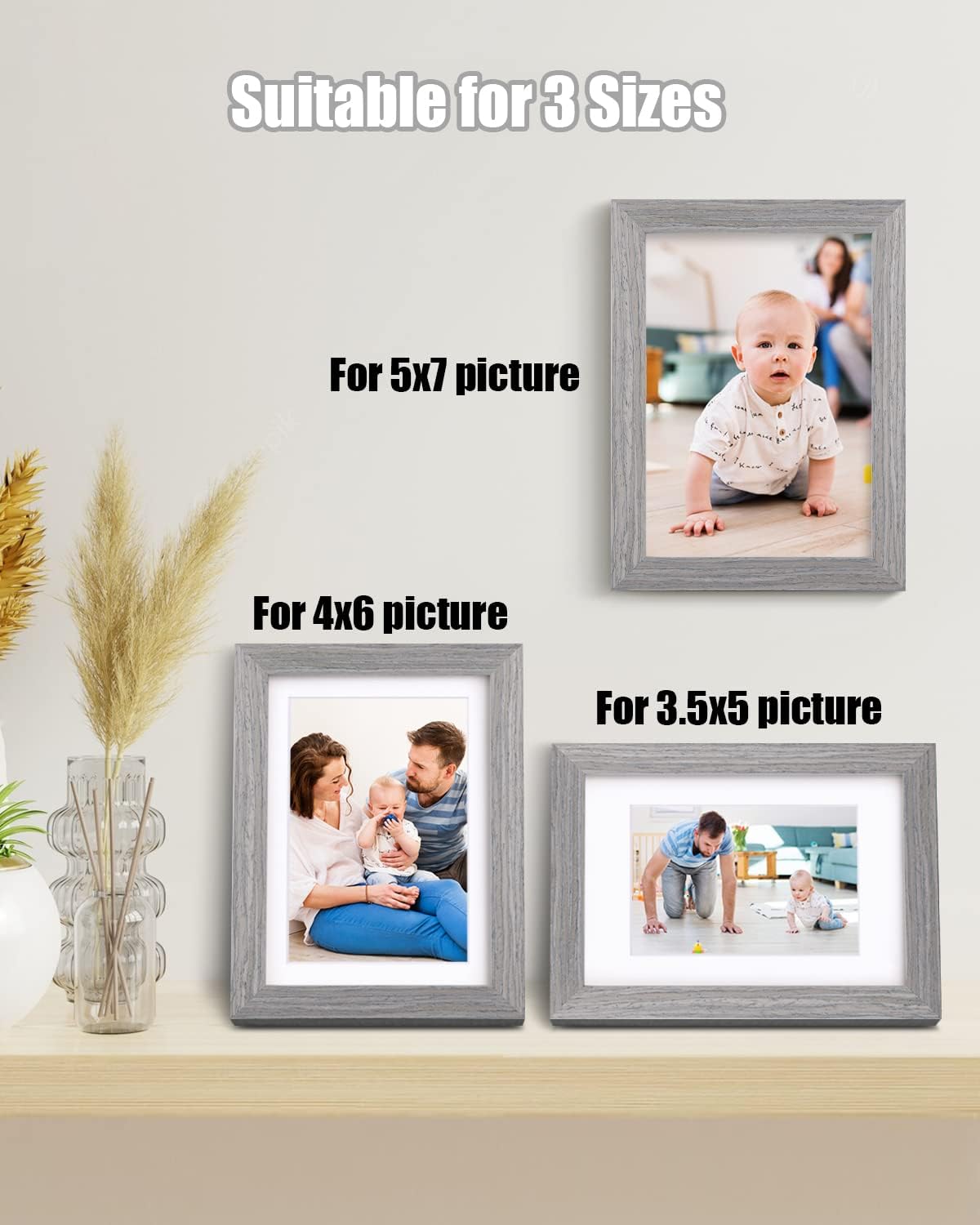 Egofine Portarretratos de 5 x 7 de madera maciza con plexiglás, para exhibir fotos de 3.5 x 54 x 6 con paspartú o 5 x 7 sin paspartú, juego de 4