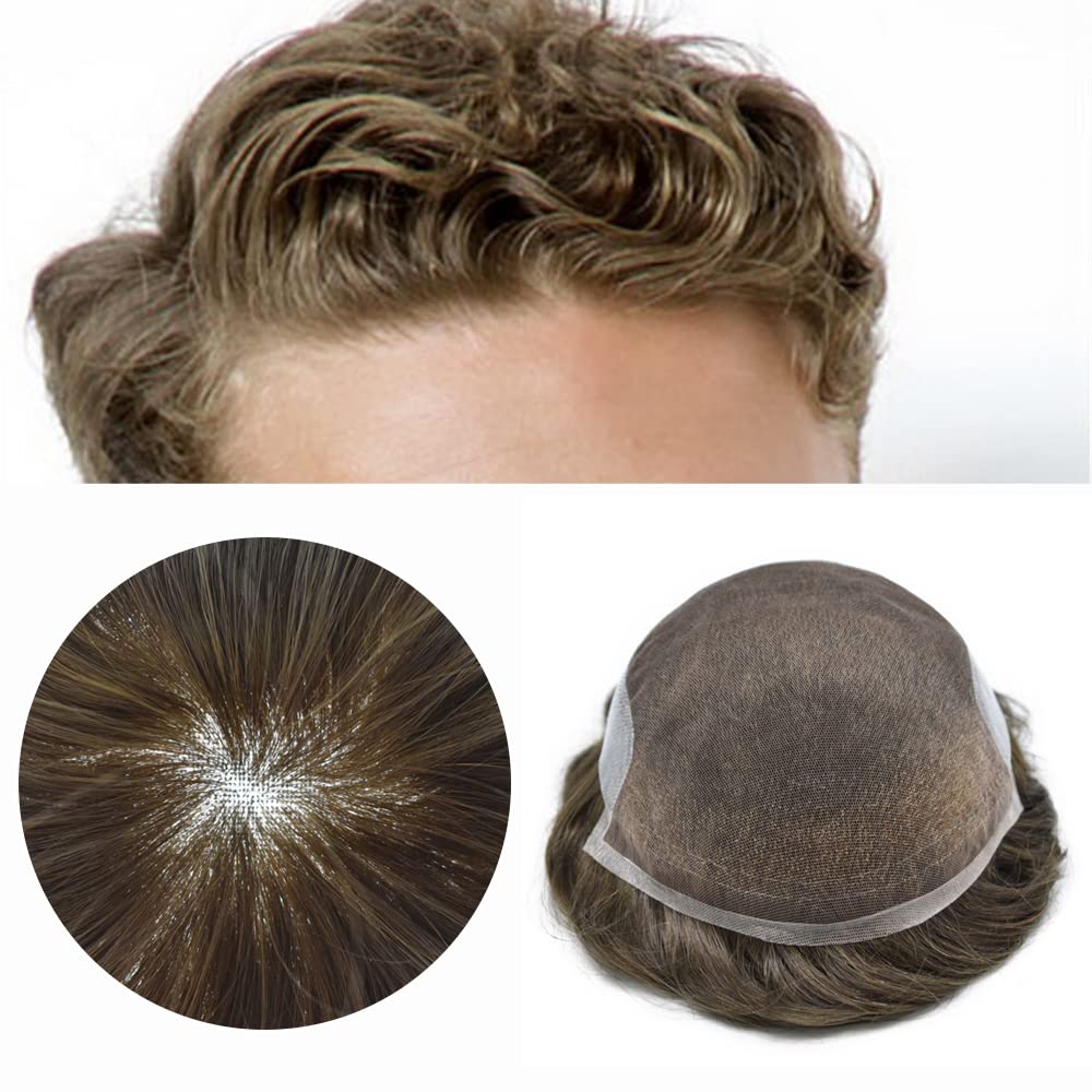 Pieza de pelo para hombre Toupee Real Human Hairpiece Soft Lace Hair System Mens Hair Unit Natural Hairline Protesis Capilar Para Hombre 8”X10” #5