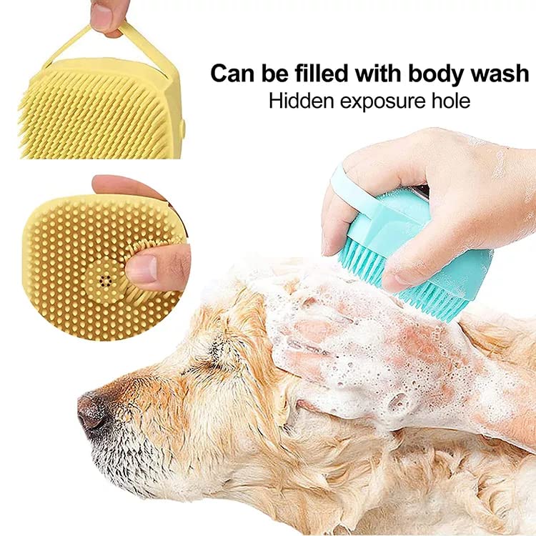 Cepillo de baño para perros y gatos, hecho de silicona suave, cepillo de masaje para mascotas, con dispensador de champú, adecuado para perros y
