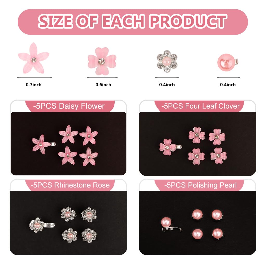 Ahoney 20 mini clips para el cabello con flores rosas con diamantes de imitación, bonitos horquillas para el cabello, decoraciones para boda,