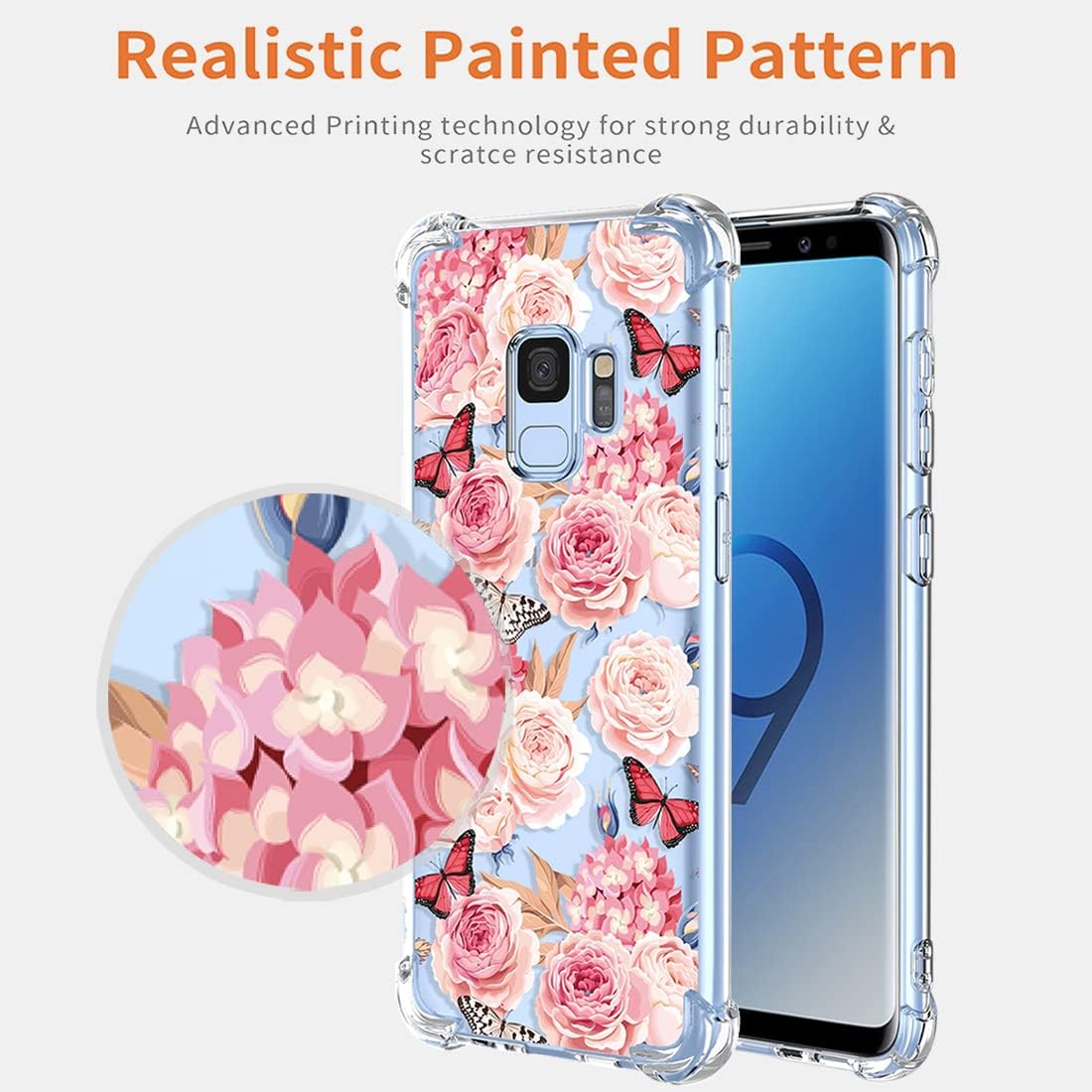 KOARWVC Funda para Galaxy S9, Samsung S9 SM-G960U, transparente, con diseño de TPU suave, absorción de golpes, diseño floral, delgada, funda