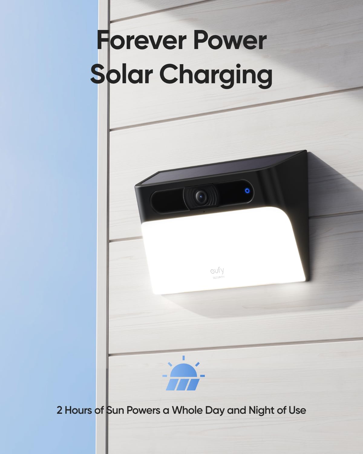 eufy Security Luz solar de pared Cam S120, cámara de seguridad solar, cámara inalámbrica para exteriores, cámara 2K, alimentación eterna, luz