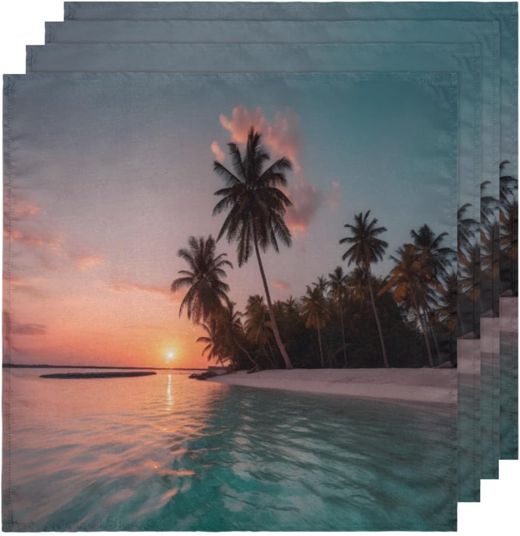 Cloth Napkins Set of 6 Palm Tree 20×20 Inch Cloth Napkins Sunset Beach Washable Reusable Kitchen Dinner Napkins Table Decor for Wedding, Holiday