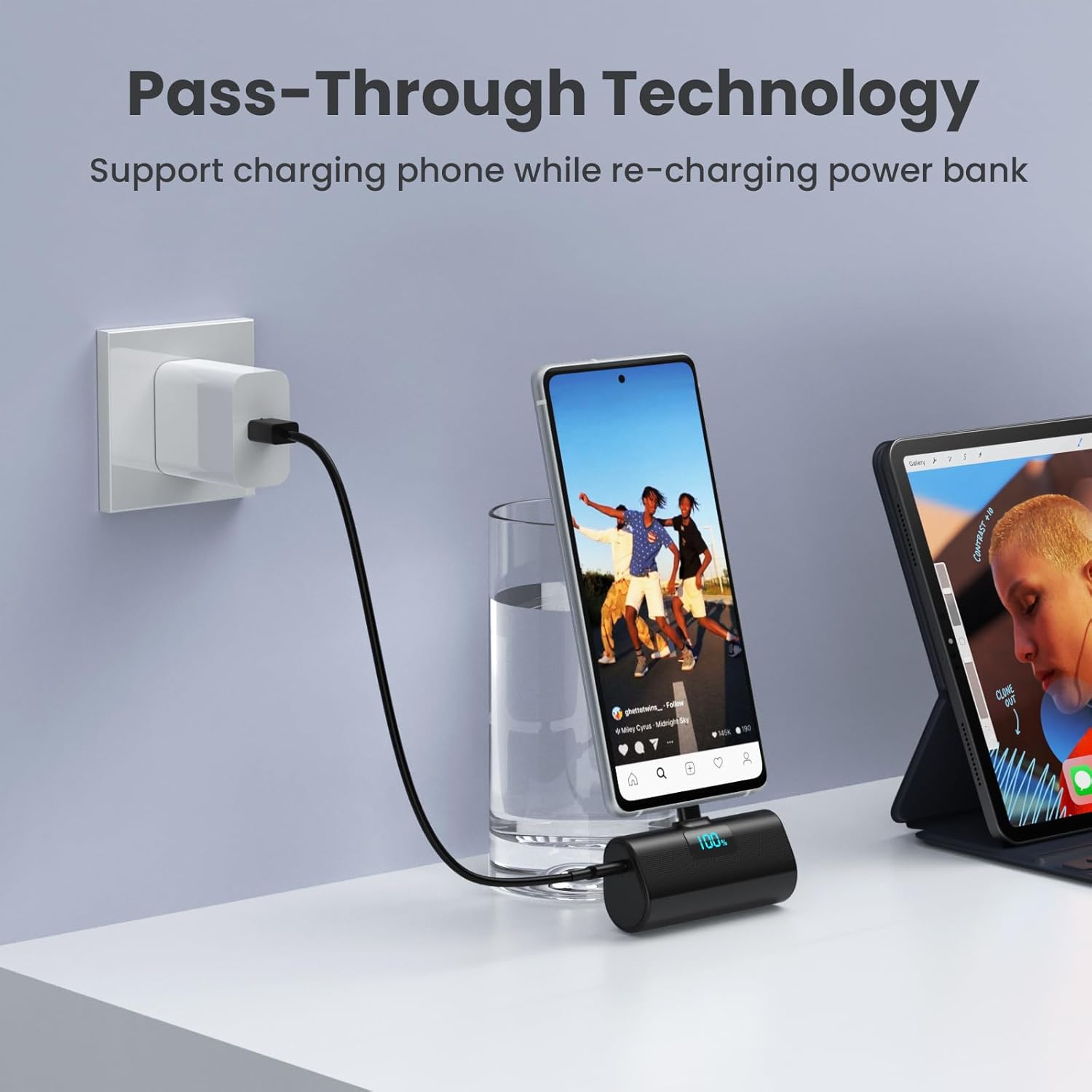 Paquete de 2 Cargador portátil pequeño de 5200 mAh, banco de energía PD USB C actualizado con conector USB-C integrado, pantalla LCD, batería