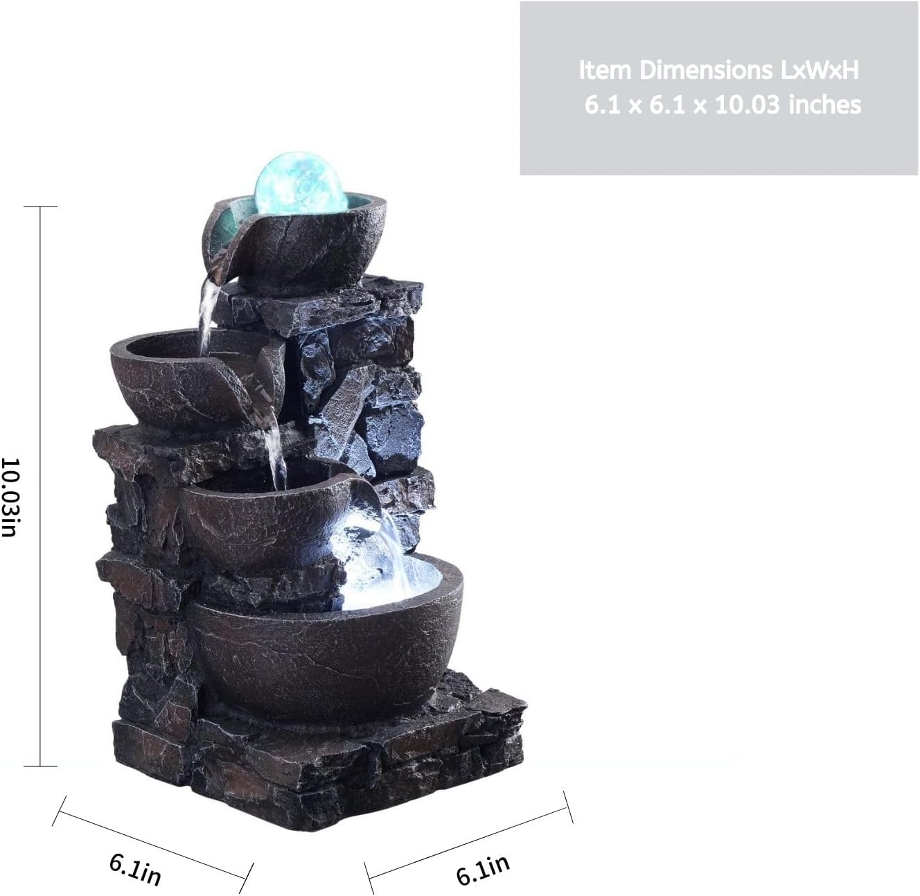 MSEONWXI Fuente de mesa para decoración del hogar, piedra interior, cuatro tazones, rocas de río naturales, decoradas, luces coloridas, bola rodante