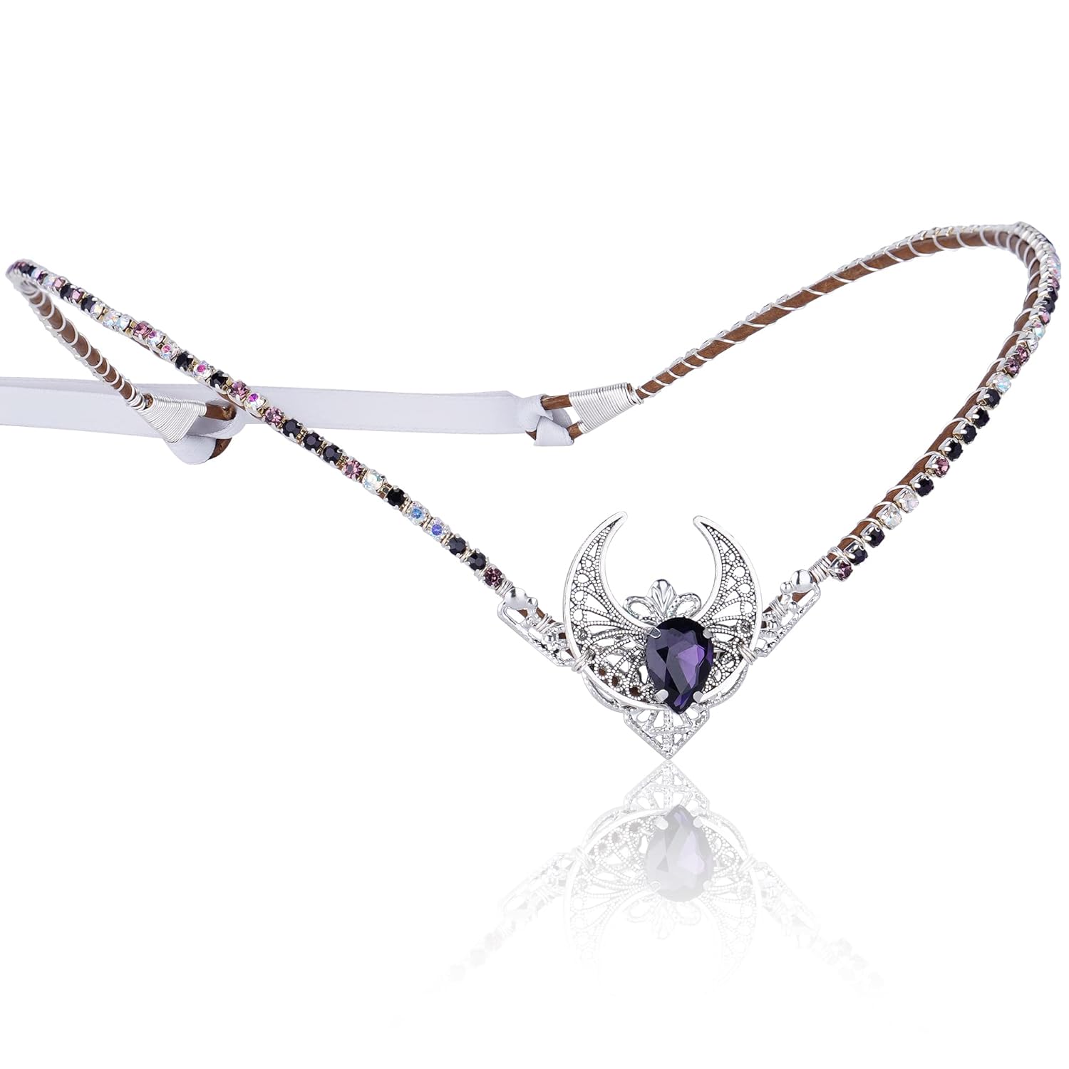 MOSTORY Handmade Silver Moon Fairy Crown Rhinestone Elf Headpiece Elven Tiara for Princess Goddess Cosplay Wedding Bridal Shower Renaissance Faire