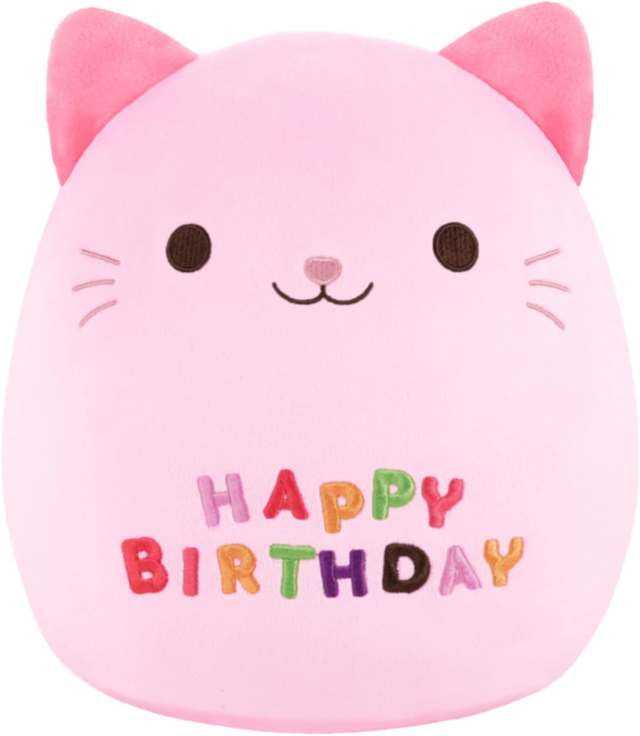 Almohada de felpa de cumpleaños de gato de 9 pulgadas, lindo juguete de peluche de cumpleaños de gato rosa, decoración de fiesta de cumpleaños,