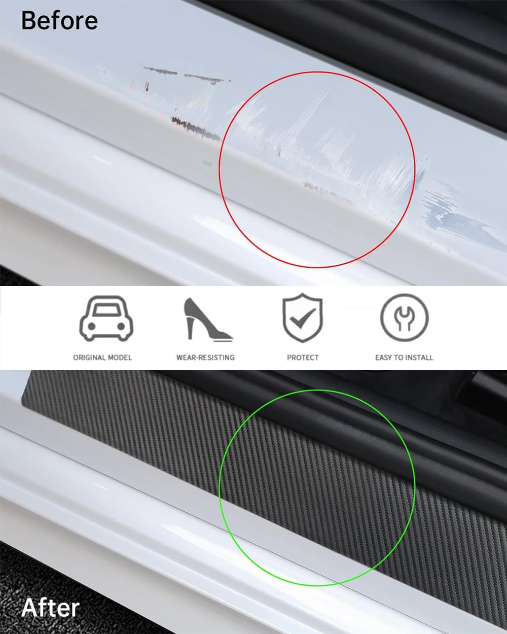 4 protectores de umbral de puerta de automóvil compatibles con Hyundai Santa Cruz, accesorios de automóvil, fibra de carbono, cuero texturizado de