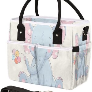 Linda bolsa de almuerzo con diseño de flores de elefante para mujer, bolsa de almuerzo aislada con bolsillos para correa para el hombro, para Linda bolsa de almuerzo con diseño de flores de elefante para mujer, bolsa de almuerzo aislada con bolsillos para correa para el hombro, para