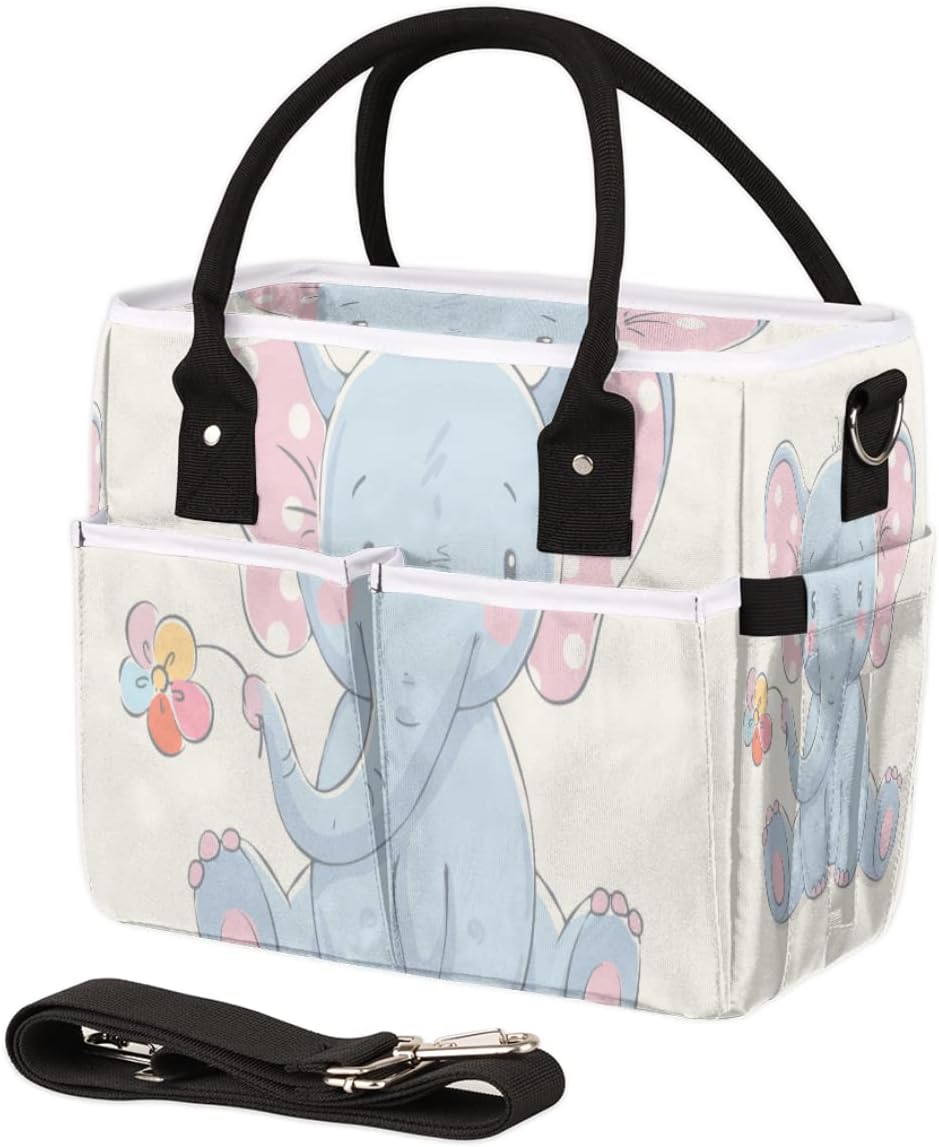 Linda bolsa de almuerzo con diseño de flores de elefante para mujer, bolsa de almuerzo aislada con bolsillos para correa para el hombro, para