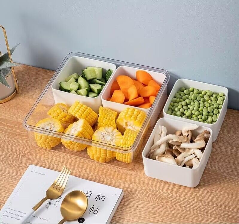 Bandeja dividida para servir con tapa, recipientes de almacenamiento de alimentos divididos extraíbles con 45 compartimentos, bandeja para verduras