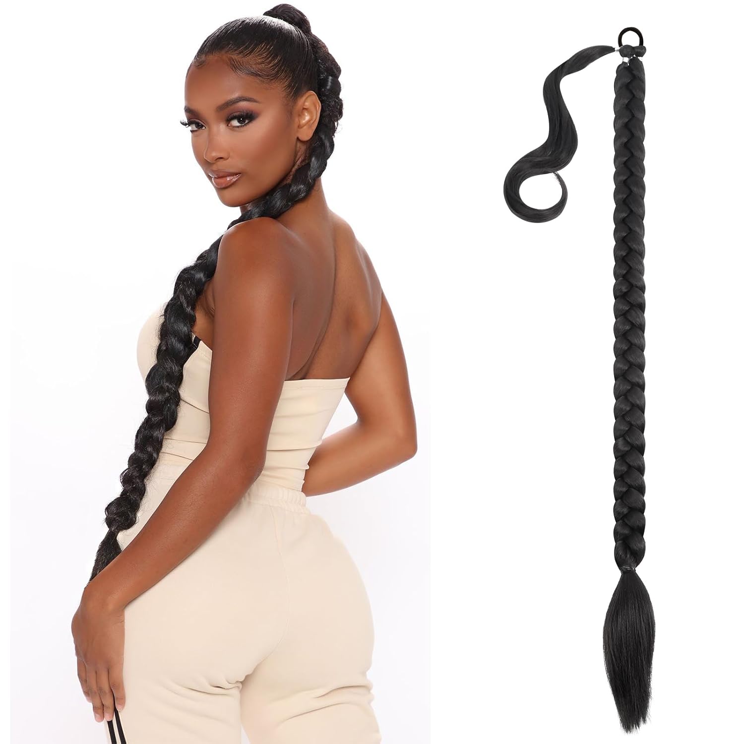Extensión de cola de caballo, extensión de cola de caballo trenzada, para mujeres negras, con banda para el cabello, envoltura recta con extensiones