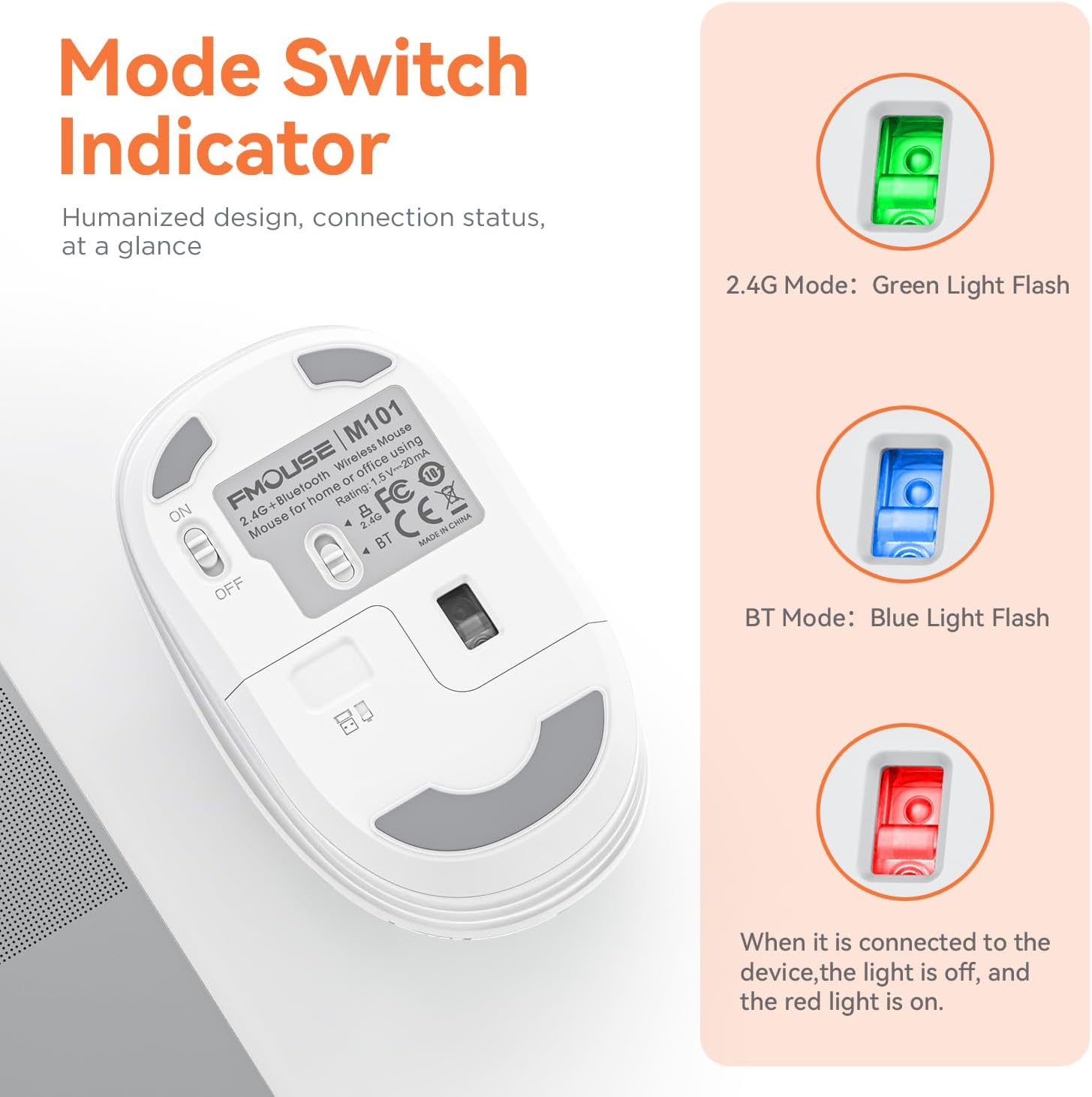 Lindo ratón inalámbrico, silencioso modo dual Bluetooth ratones para portátil, iPad, Comupter, tableta con receptor USB (niña)