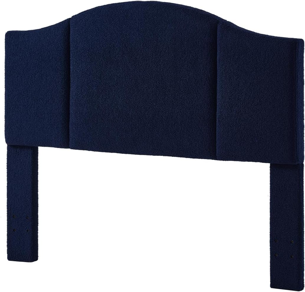 24KF Cabecera plegable tapizada del siglo medio, cabecero moderno en tela de peluche, cabecera KingCalifornia King 6033-Q-azul marino