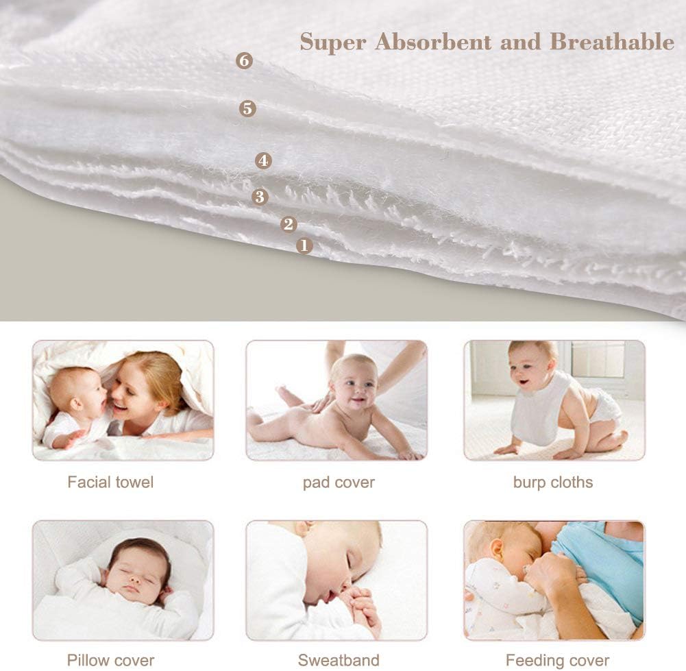 Pañales de tela preplegados de algodón, 100% algodón de primera calidad sin blanquear, pañales lavables de 6 capas para bebés y niños pequeños