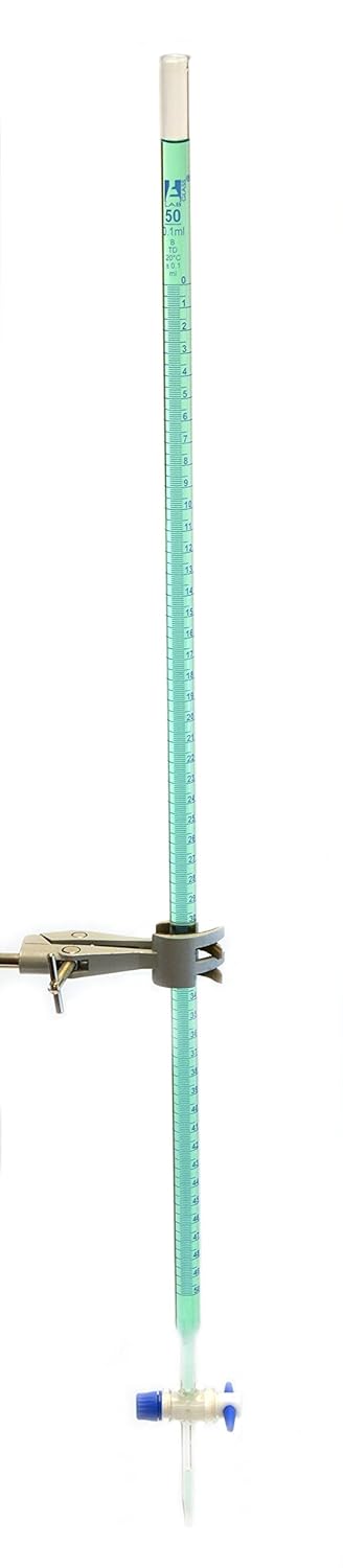 Burette, 50mL – Clase B – con llave de paso de PTFE – Graduaciones azules – Vidrio de borosilicato