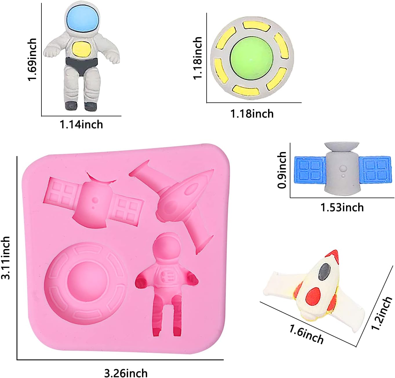 Molde de chocolate de astronauta, molde de silicona para fondant de nave espacial (paquete de 2), molde robótico para avión para decoración de
