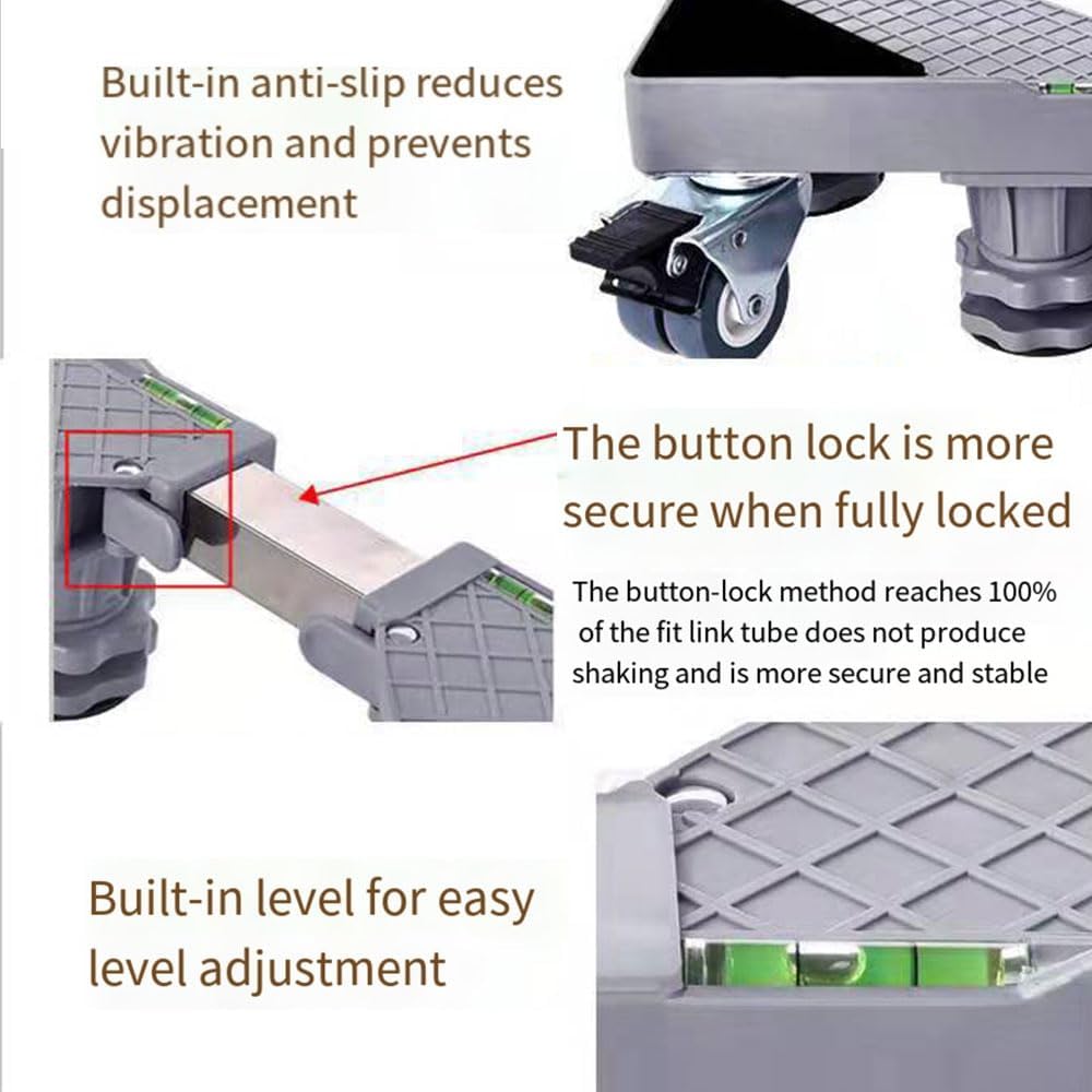 YOKEPO Base móvil para nevera mejorada con 4 ruedas de bloqueo y 4 pies fuertes de 16.5 a 25.6 pies ajustable para muebles para lavadora, secadora,