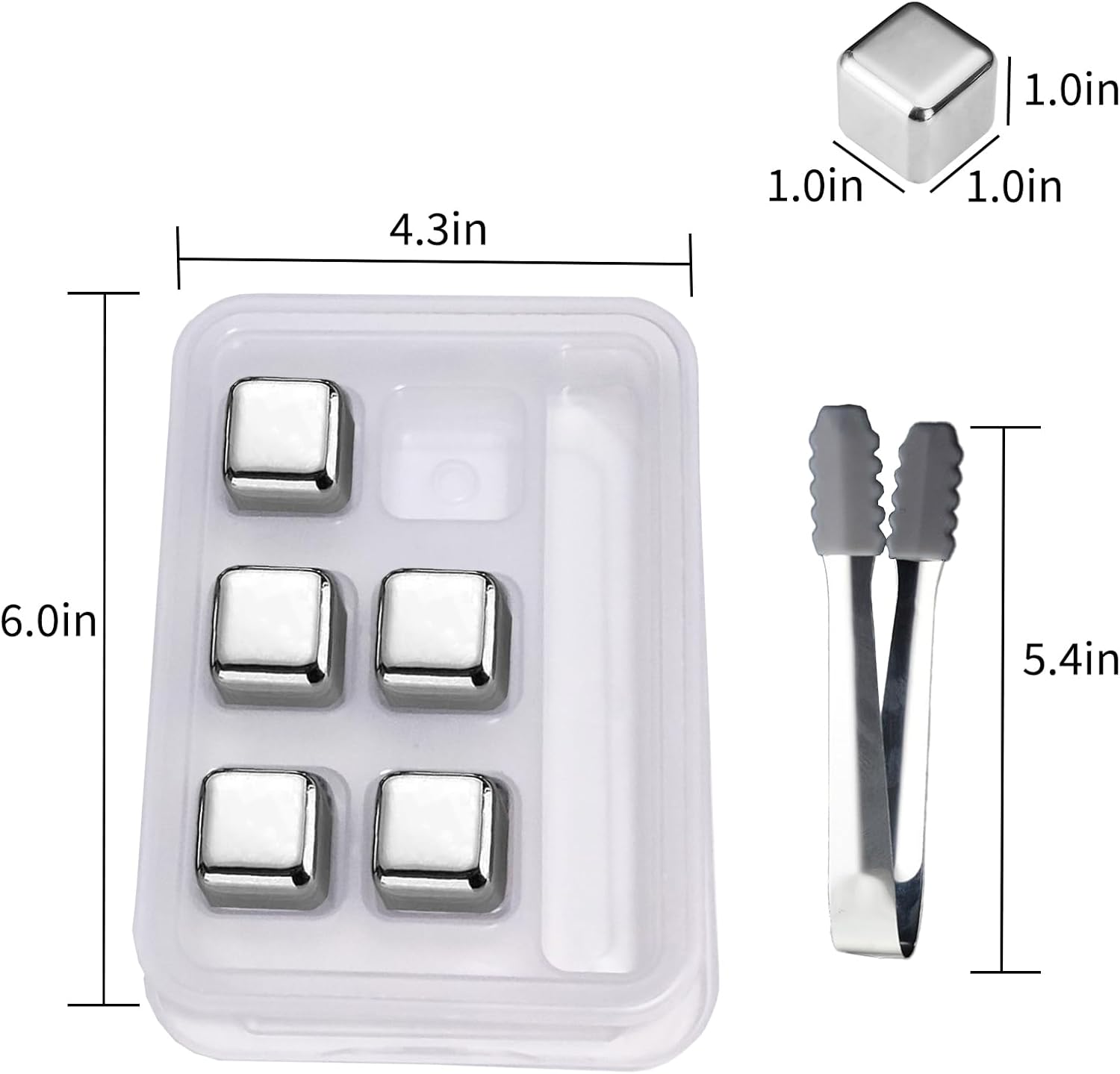 Cubitos de hielo de metal, 6 cubos de hielo reutilizables de metal de acero inoxidable para bebidas