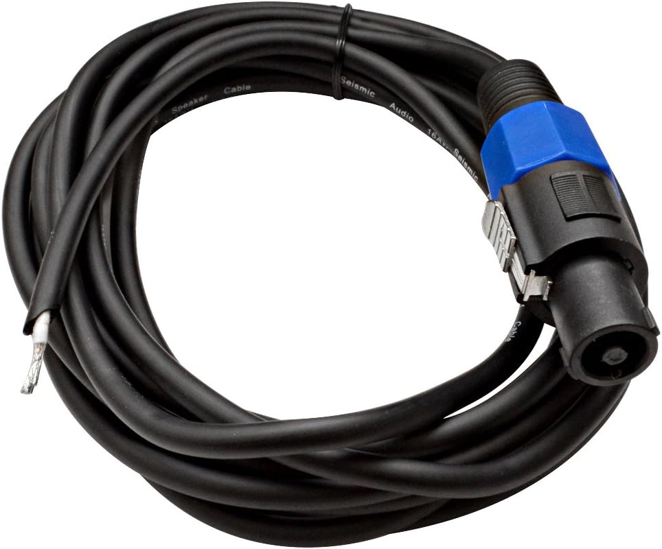 Seismic Audio SPRW15Pair – Cable de altavoz de cable crudo a Speakon de 15 pies, calibre 16, audio para el hogar