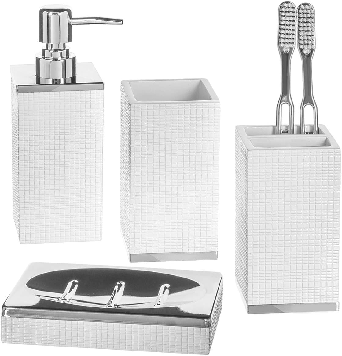 Creative Scents Soporte para cepillos de dientes blanco  Soporte para cepillo de dientes y pasta de dientes para baño familiar  Vaso decorativo para