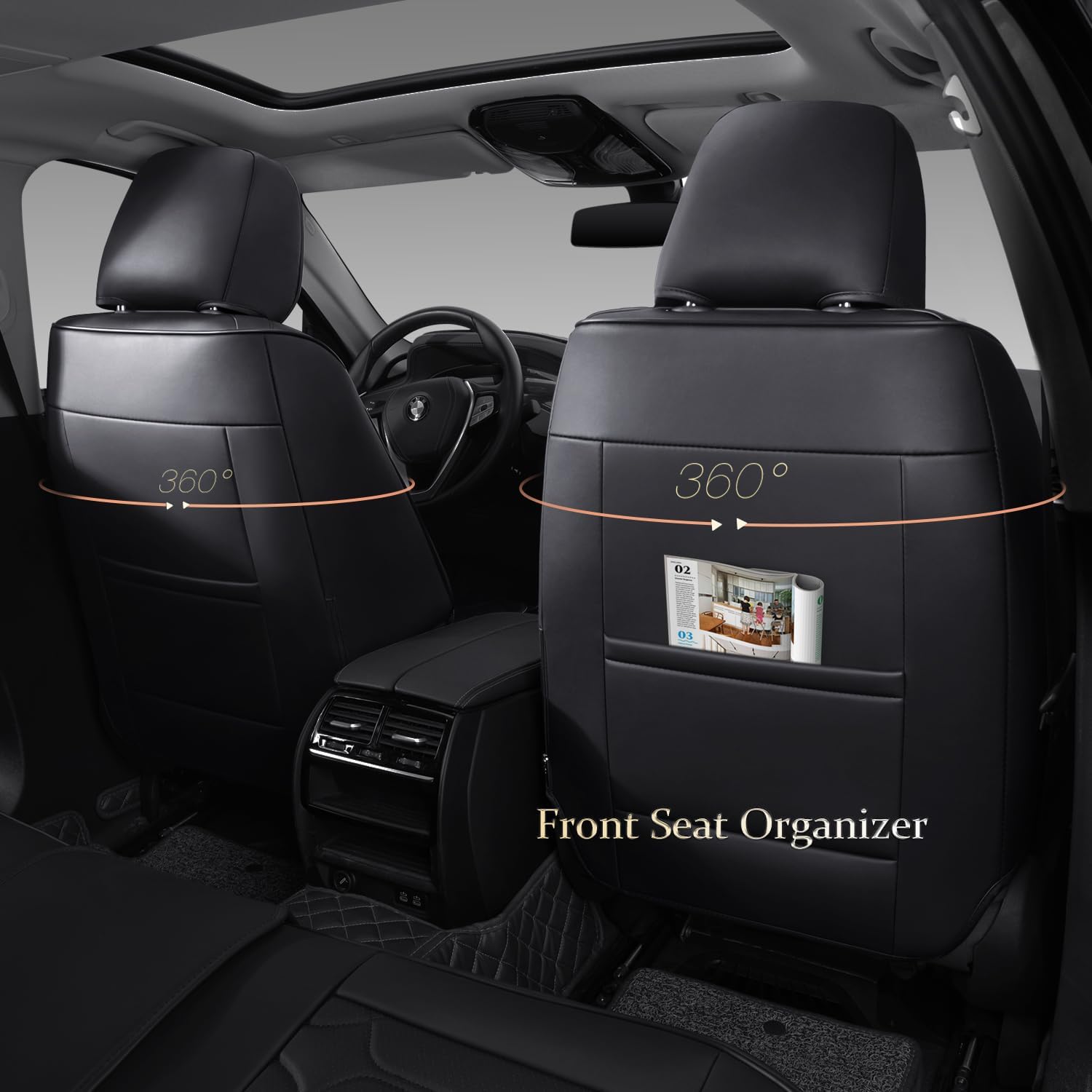 Wekar WK-009 – Fundas de asiento de automóvil de piel napa para 5 asientos, fundas de asiento delantero y trasero, funda de cojín impermeable para