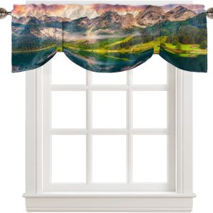 Tie Up Valances for Windows, Natural Landscape Scenery Beautiful Dreamy Sundown Sunset Lake Adjustable Rod Pocket Short Curtain Windows Treatment Tie Up Valances for Windows, Natural Landscape Scenery Beautiful Dreamy Sundown Sunset Lake Adjustable Rod Pocket Short Curtain Windows Treatment