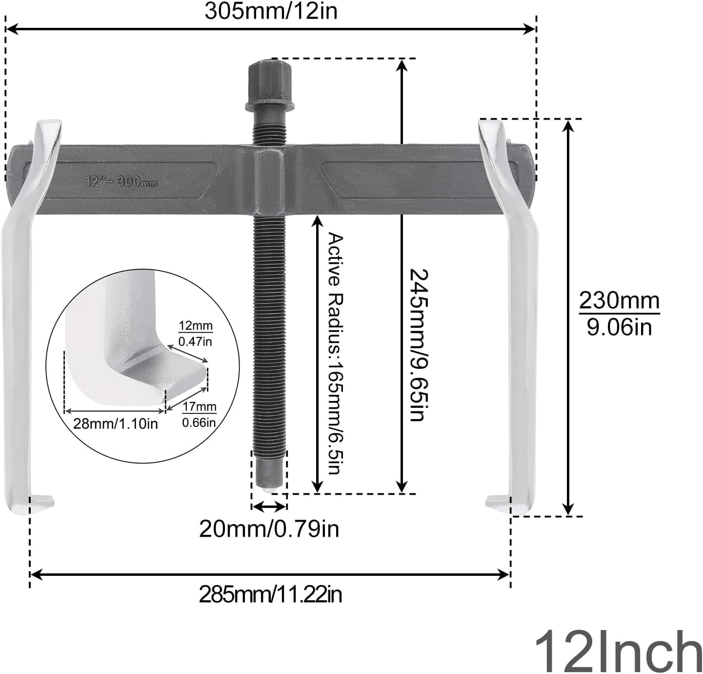 Extractor de engranajes de 2 mandíbulas de 12 pulgadas, engranajes extractores de rodamientos CR-V ajustables, herramienta de extracción para