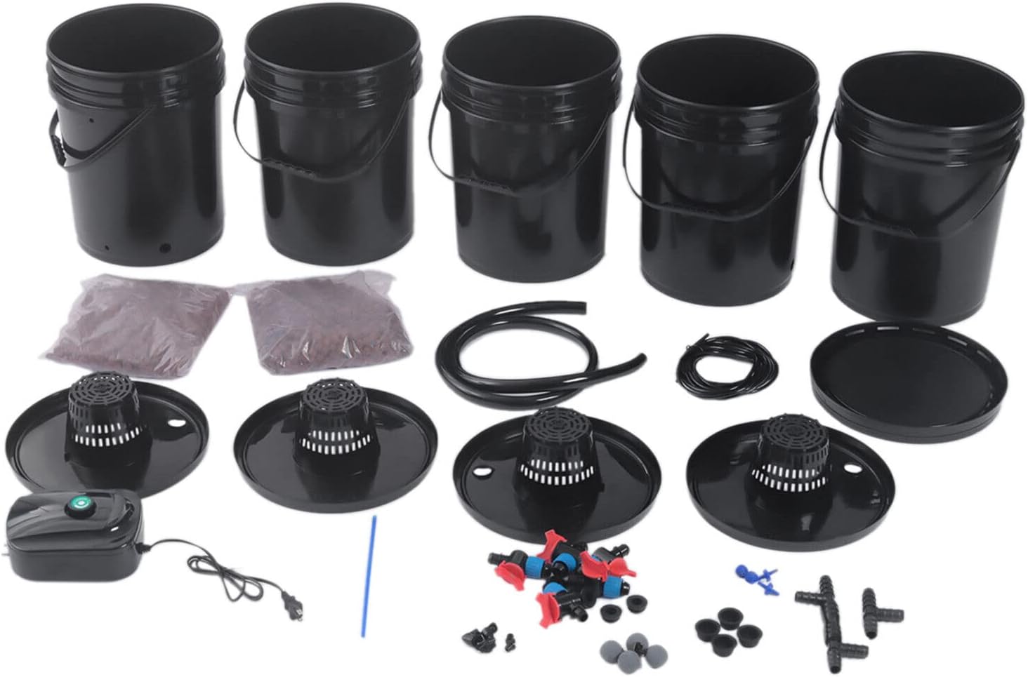 Sistema hidropónico DWC, kit de sistema de cultivo hidropónico DWC de 5 galones y 5 cubos, kit de cultivo hidropónico que incluye bomba de aire de
