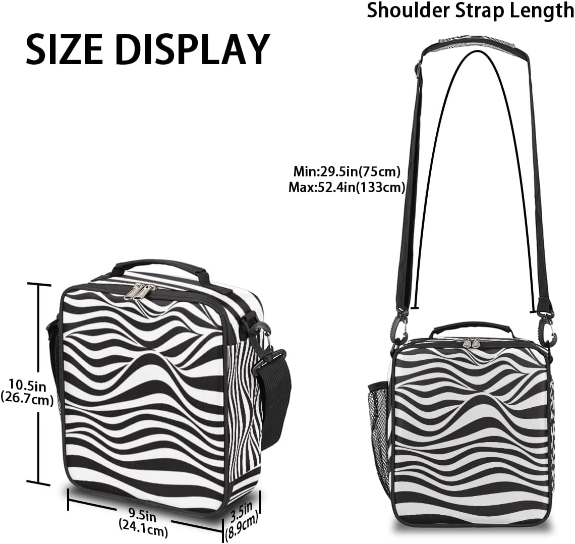 Lonchera con estampado de cebra para niños, niñas, niños, bolsas de almuerzo con textura animal para adolescentes, lonchera aislada para la escuela,